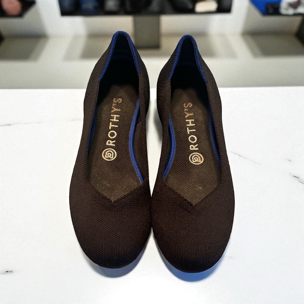 Rothy's Black Flats with Blue Trim